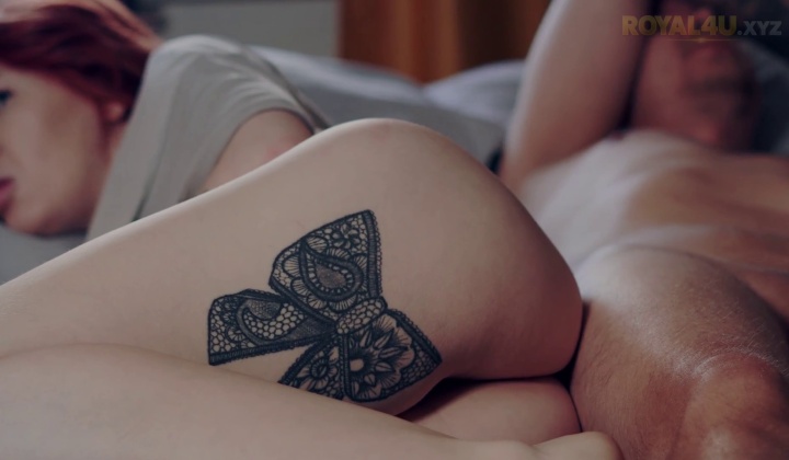 ⁣Sexy busty redhead stepmother shares bed gets fucked hard